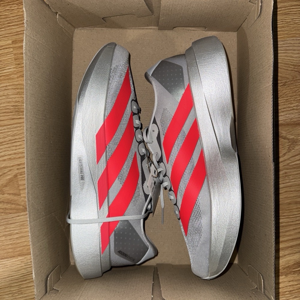 Adidas Adizero EVO SL (KI3381) "Silver Metallic/Iron Red" Men's 13 Running Shoe